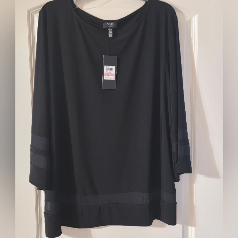 Jones New York Black Blouse with Sleeve Detail NWT